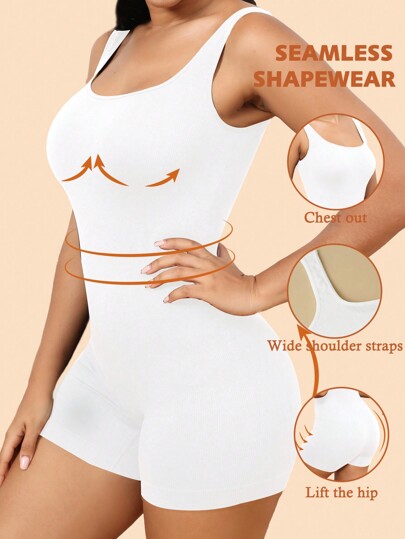 Combi-short minimaliste casual à larges bretelles de couleur unie, grande taille