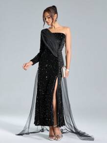 SHEIN Belle Women's Formal Christmas Party Dress (Heavily Embellished) - Black - View 4