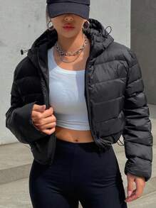 DAZY 1 Stück Damen einfarbige Kapuzen-Lässig-Jacke mit hoher Taille, Winterbekleidung für Damen, Damen-Wintermantel, Herbstbekleidung für Damen