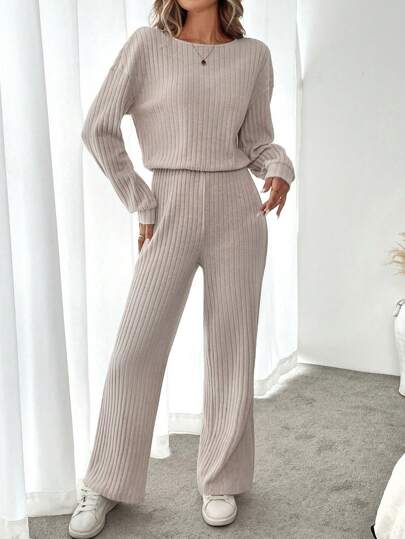 SHEIN LUNE 舒适杏色女式连体裤，休闲家居服，秋季