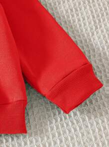 Young Boy Winter Fleece Crew Neck Sweatshirt, Red, Christmas Style With Santa Claus & Fluorescent Green Graphic, Casual Loose Comfortable Streetwear, Family Matching Set