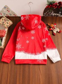 SHEIN Tween Boy Christmas Print Hooded Long Sleeve Sweatshirt