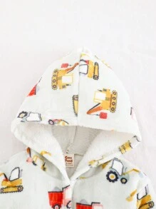 Cozy Pixies Bata con capucha de forro polar de doble cara con estampado de coches de dibujos animados para bebé niño