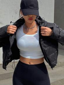 DAZY 1 Stück Damen einfarbige Kapuzen-Lässig-Jacke mit hoher Taille, Winterbekleidung für Damen, Damen-Wintermantel, Herbstbekleidung für Damen