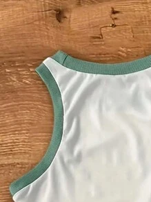 2 Peças Conjunto de Camiseta Regata Bicolor e Mini Saia Feminino, Design Único, Estilo Minimalista, Adequado para Passeios Casuais