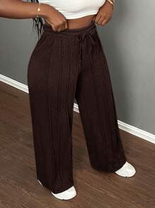 Slaydiva Women Casual Loose Drawstring Waist Straight Leg Pants - Coffee Brown - View 5