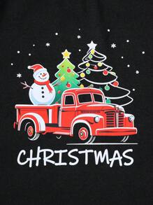 SHEIN 1pc Young Boy's Christmas Graphic Print Short Sleeve T-Shirt, Suitable For Everyday Wear And Christmas Parties, Simple And Elegant Design, Comfortable And Fashionable, Easy To Match With Different Clothes, A Must-Have Minimalist Piece In Young Boy's Wardrobe, Practical And Stylish Choice - Black - View 7