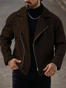 Manfinity Homme Men Zipper Pocket Casual Multi-Purpose Long Sleeve Jacket - Coffee Brown - View 6