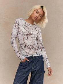 MISSGUIDED Printed Mesh Long Sleeved Top