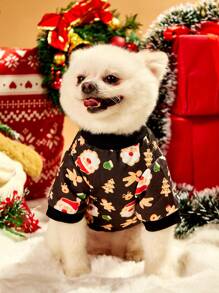 PETSIN 1 peça de roupa natalina fofa com estampa de gato e cachorro, sem chapéu, quentinha. - Multicolorido - Ver 3