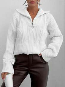 SHEIN Pullover Turtleneck With Zipper Detailed Sweater