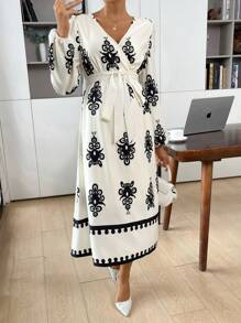 SHEIN Maternity Loose Lantern Sleeve Dress, Women Casual Dress For Autumn - Multicolor - View 5