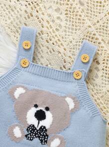 SHEIN Vintaside Kids Baby Boy Stylish Bear Jacquard Knit Romper, Adorable Bib Overall Design, Casual & Comfortable Baby Jumpsuit, Soft & Skin-Friendly, Easy Choice For Moms
