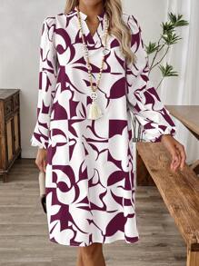 EMERY ROSE Women Geometric Pattern Casual Long Sleeve Dress