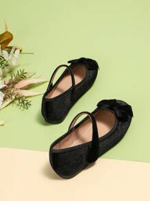 1 Pair Cute Bowknot Flat Shoes For Girls, Autumn/Winter - Black - View 2