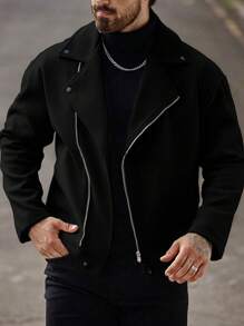 Manfinity Hypemode Men's Front Zipper Long Sleeve Minimalist Jacket, Casual Daily Wear