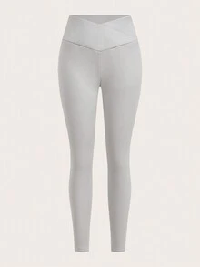 SHEIN EZwear 3 Stücke Damen Leggings mit Kreuzgurt in der Taille, Lässig, figurbetonend, thermisch gefüttert, geeignet für Herbst/Winter - Verschiedenfarbig - Übersicht 3