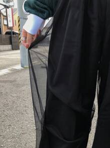 FRIFUL Women Plain Color Mesh Panel Simple Design Casual Long Pants - Black - View 6