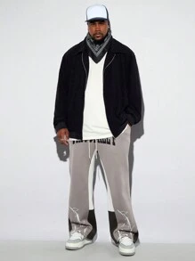 Manfinity VCAY Plus Size Men's Loose Fit Fuzzy Jacket, Lightweight Jacket Street Wear Long Sleeve Lightweight Jacket, For Friends, Husband, Boyfriend Gifts, For Fall Winter - Black - View 2