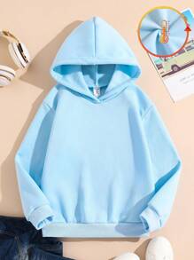 Tween Girls Plant & Letter Print Hooded Long Sleeve Sweatshirt