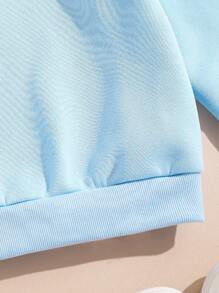 Tween Girls Plant & Letter Print Hooded Long Sleeve Sweatshirt