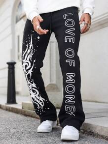 Manfinity EMRG Men's Fashionable Letter Graphic Print Drawstring Waist Sweatpants, Going Out Long Street Wear Sweatpants, For Husband, Boyfriend Gifts