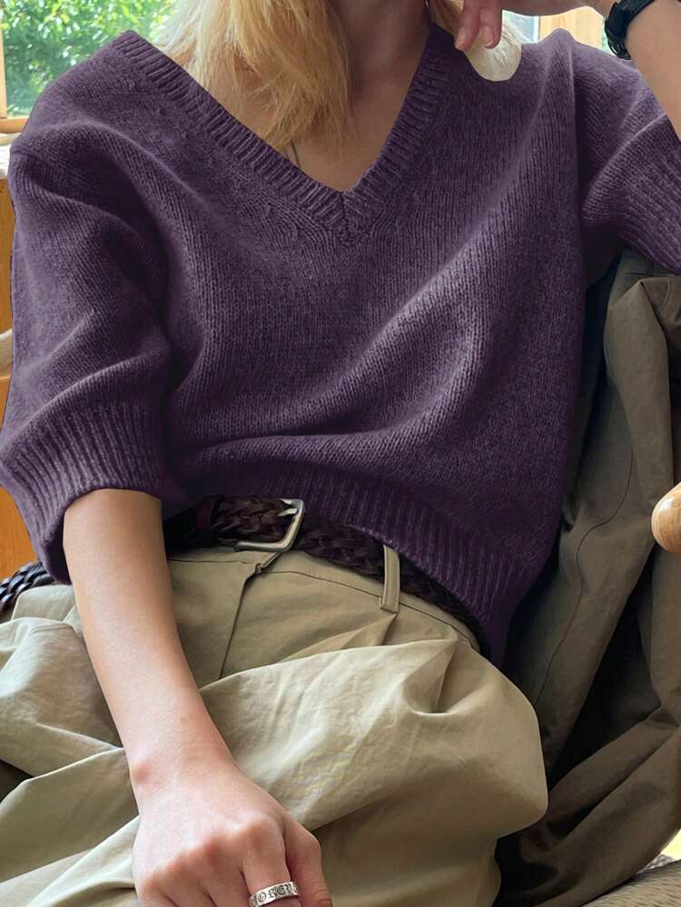Women's Business Casual V-Neck Commuting Neutral Style Sweater,Back To School Clothes,Teacher Outfits Fall