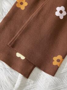 Bộ 2 áo len cardigan dài tay họa tiết hoa giản dị thanh lịch cho bé gái và quần ống rộng, thoải mái và đa năng để mặc ở nhà, mặc hàng ngày, đi chơi, thích hợp cho mùa thu/đông - Cà phê nâu - Xem 4