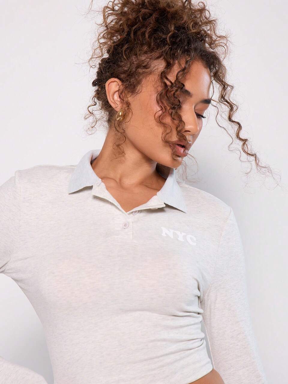 NYC Button Up Polo Long Sleeve Top Vacation Casual Spring Summer Holiday