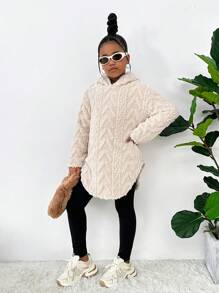 SHEIN Tween女孩 NOVA品牌時尚休閒雙面抓絨連帽衛衣套頭上衣與緊身褲套裝，秋季款 - 彩色 - 查看 3