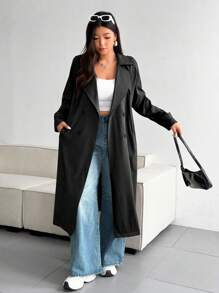 Sunspun Plus Size Casual Solid Color Loose Fit Trench Coat Fall Winter Cloth For Women Autumn