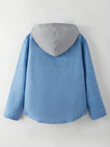 SHEIN 青少年女孩时尚休闲百搭日韩风格中长连帽衬衫，适合秋冬季上学、旅行和户外穿着 - 藍色 - 查看 2