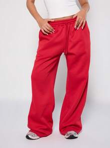 MUSERA 抽绳宽松运动裤，机场休闲冬季款 - 紅色 - 查看 2