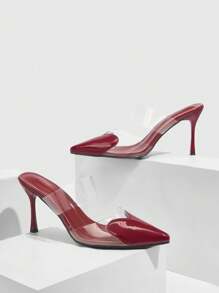 CUCCOO SZL 女士纯色尖头时尚百搭高跟鞋秋季勃艮第高跟鞋新年假期 - 酒紅色 - 查看 8