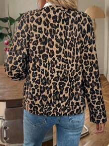 Chiquease Women's Spring Autumn Long Sleeve Single-Breasted Leopard Print Jacket - Black - View 2