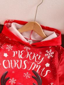 SHEIN Tween Boy Christmas Print Hooded Long Sleeve Sweatshirt