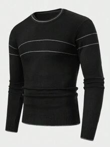 RueChic Men Stripe Detailed Crew Neck Regular Sweater - Black - View 3