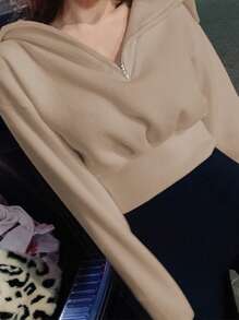 DAZY Sweat-shirt court col claudine femme couleur unie, automne