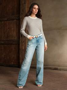 Anewsta Damen Rundhals gestreifter strukturierter gestrickter Pullover für Herbst und Winter - Schwarz und Weiss - Übersicht 4