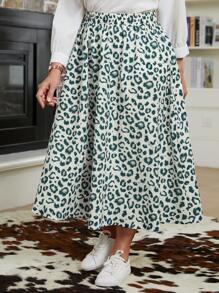EMERY ROSE Plus Size Women Elastic Waist Leopard Print Long Casual Skirt, Winter Women Coat