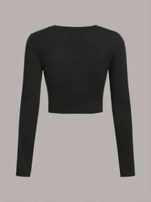 SHEIN Essnce 4 件套休闲简约圆领长袖短款修身女式 T 恤，适合秋季 - 彩色 - 查看 8