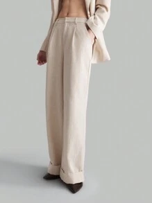 Ontre 女士纯色褶皱直筒宽松休闲裤