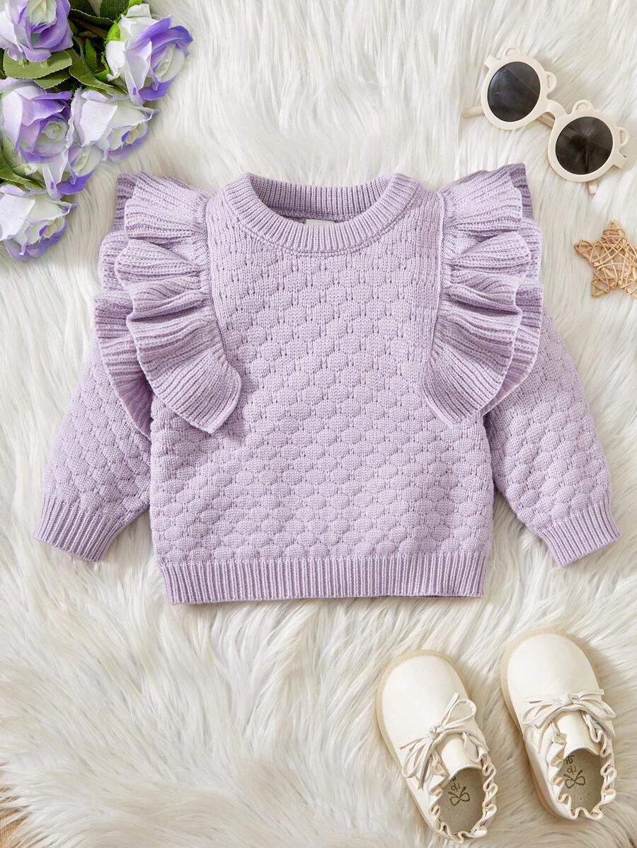 Lässiger Grundpulli mit Rüschentrim für Baby Mädchen, Retro Braun