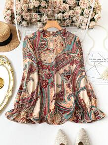 SHEIN LUNE Chemise à manches longues pour femmes grandes tailles, col en V classique, imprimé cachemire, automne - Multicolore - Voir 2
