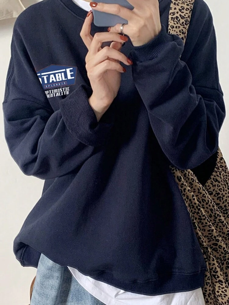 Women Oversized Graphic Fleece Crew Neck Sweatshirt,Fall Clothes,Winter