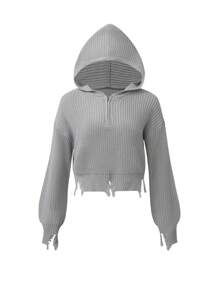 Teenager Mädchen reine Vorderseite Reißverschluss Langarm minimalistische Kapuzenjacke