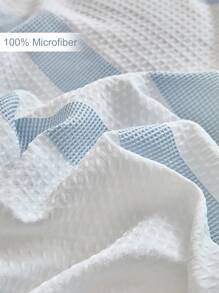 2/3 件蓝色纹理华夫格涤纶床上用品套装，适合所有季节的简约现代风格（1 个羽绒被套 + 1/2 个枕套（S）） - 藍色 - 查看 7