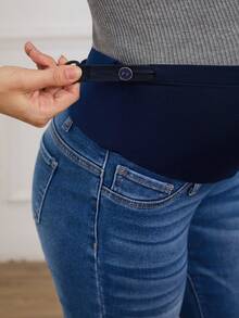 SHEIN Maternity Casual Everyday Washed Flared Leg Jeans, Spring Autumn - Dark Wash - View 5