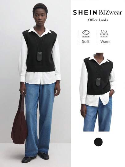 BizChic Casual Winter Pullover Sweater Vest, Elegant For Commute, Thanksgiving, Christmas