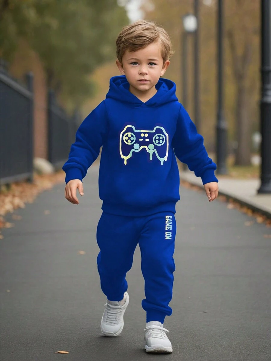 Young Boy 2pcs Casual Sports Running Street Chic Suits Suitable For Autumn/Winter - Blue - View 1
